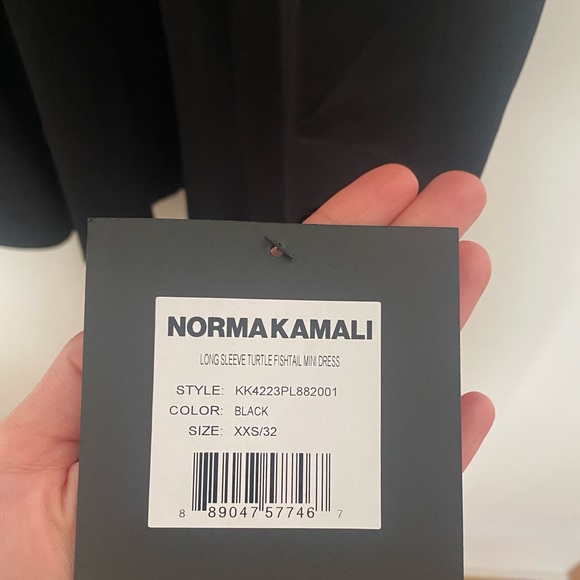 Norma Kamali Fishtail Mini Dress Black long sleeve turtleneck - Picture 3 of 12